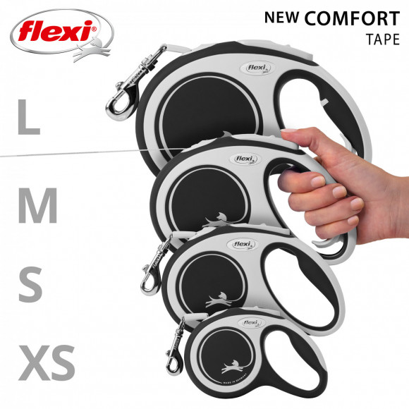 Поводок-рулетка Flexi New Comfort M 5 метров до 25 кг лента, красный