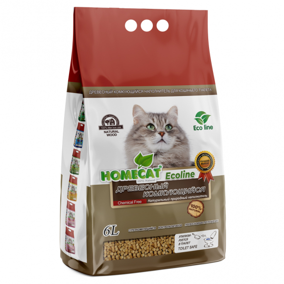 Наполнитель HOMECAT Eco Line древесный комкующийся, 6 л, Trixie 71022M