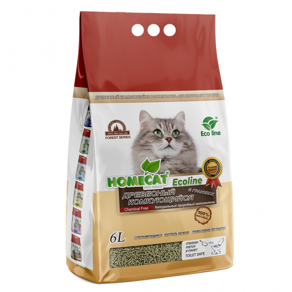 Наполнитель HOMECAT Eco Line древесный комкующийся в гранулах, 6 л, Trixie 83170M