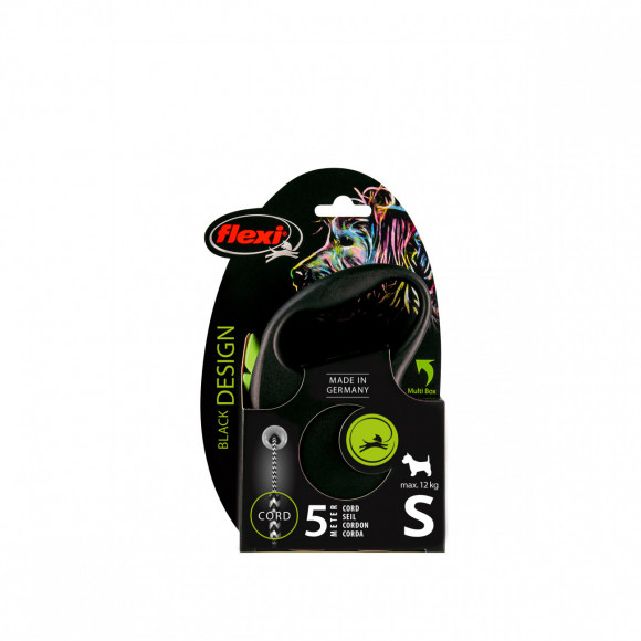 Поводок Flexi Black Design S, 5 м, 12 кг, трос, зеленый
