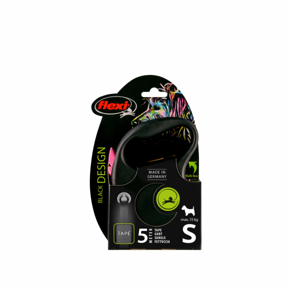 Рулетка Flexi Black Design S, 5 м 15 кг, лента, розовый Рулетка Flexi Black Design S, 5 м 15 кг, лента, розовый