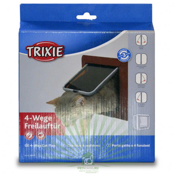 Дверь для кошки 4 позиции коричневая Trixie 38623