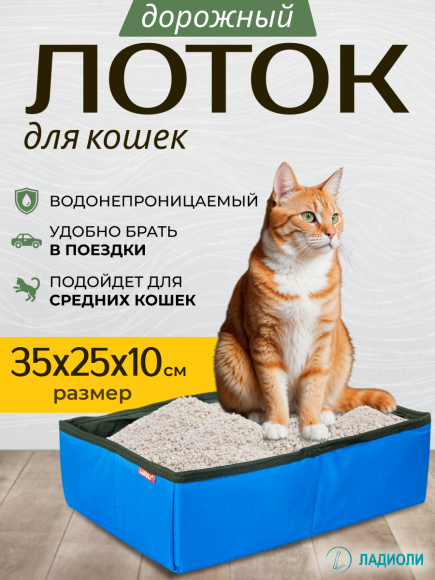 Лоток для кошек Ладиоли М-96, синий, дорожный, 35х25х10 см, размер M Лоток для кошек Ладиоли М-96, синий, дорожный, 35х25х10 см, размер M