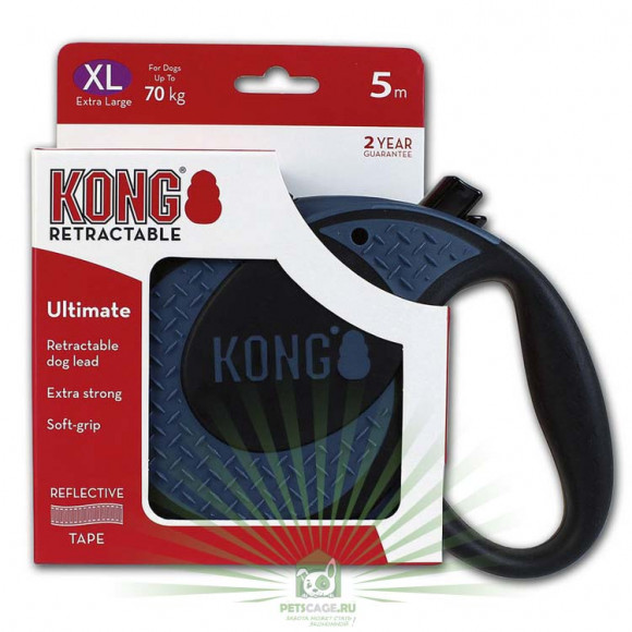 Рулетка Ultimate XL для собак до 70 кг, лента 5 м, синяя, Kong 153514