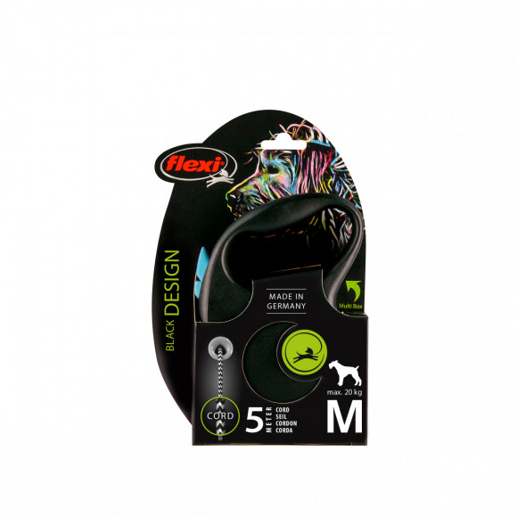 Поводок Flexi Black Design M, 5 м, 20 кг, трос, синий Поводок Flexi Black Design M, 5 м, 20 кг, трос, синий