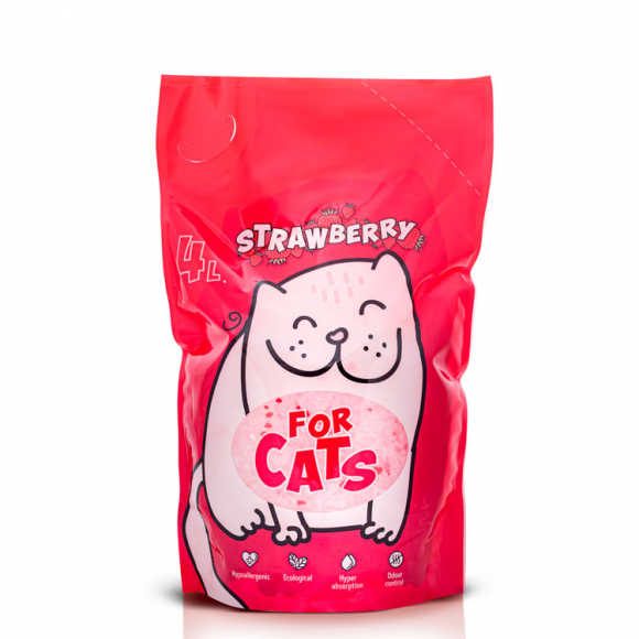 Силикагелевый наполнитель для лотка для кошек For Cats с ароматом клубники, 4 л