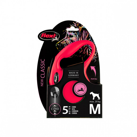 Рулетка Flexi New Classic M, 5 м, 20 кг, трос, красный